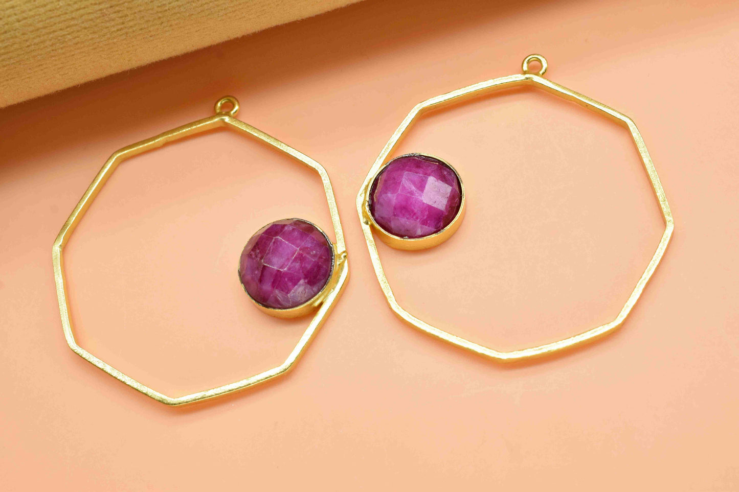 Ruby 10mm Round Shape Earring, Finding 32mm Hexagon Necklace Component Jewelry, Finding Earring Connector, Ruby Gemstone Pendants, Component