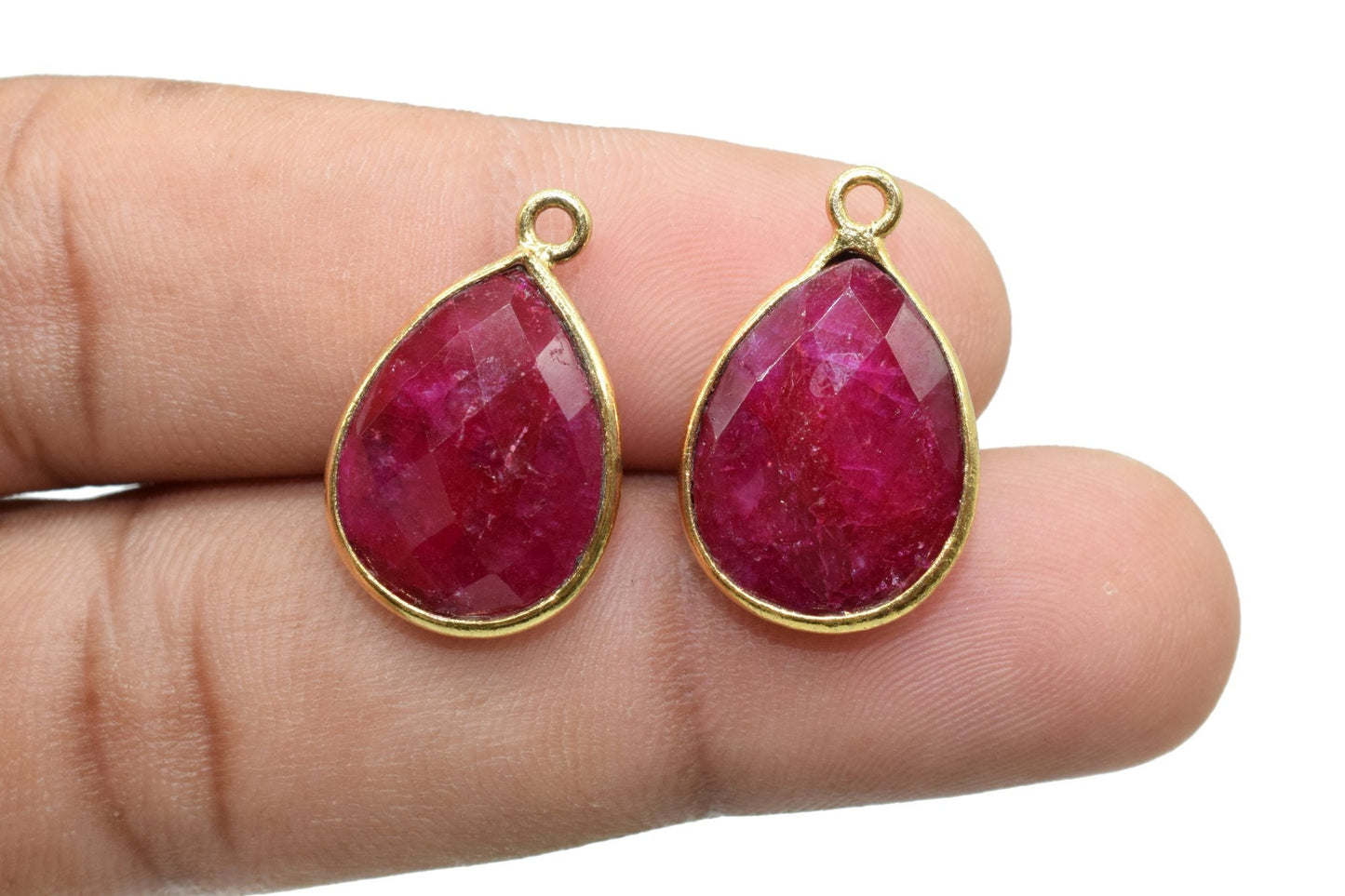 Ruby 12x16mm Bezel charm,Ruby Teardrop pendant,Ruby Gold Plated bezel,Hot Selling Ruby Single Bail Connector,Ruby Pendant,Ruby connectors