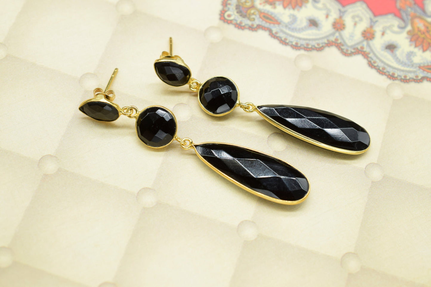 Black Onyx Dangling Earring/Handmade Earring/Bridal Jewelry/Gold Plated Earring/Gold Plated Jewelry/Statement Earrings For Bridal/Gift