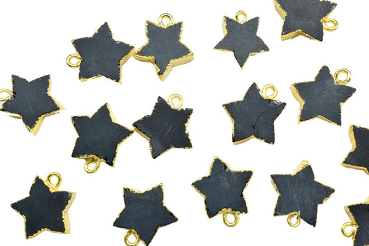 Handmade Black Onyx Pendant,Gemstone Star Jewelry Making Supply,Star Shape Connector,Black Onyx Star Connector,Single Bail Gold Connector