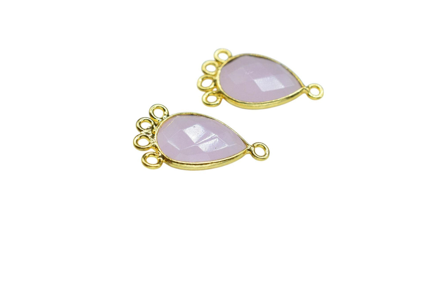 Rose Quartz 10x14mm Teardrop Bezel Charm/Charms Connector/Handmade Jewellery Connectors/Gemstone Brass Component/Women Jewelry/B'day Gift