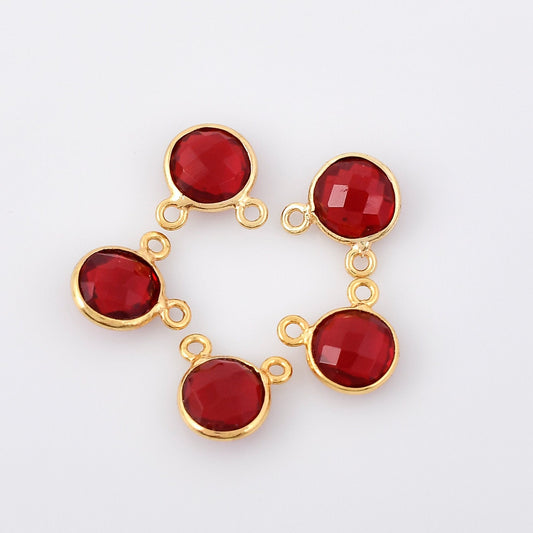Garnet 8mm Round Bezel,Garnet dual connector charm, Gold Plated bezel,Garnet Bezel,Gold Vermeil Bezel,Garnet jewelry, Gold-Filled bezels