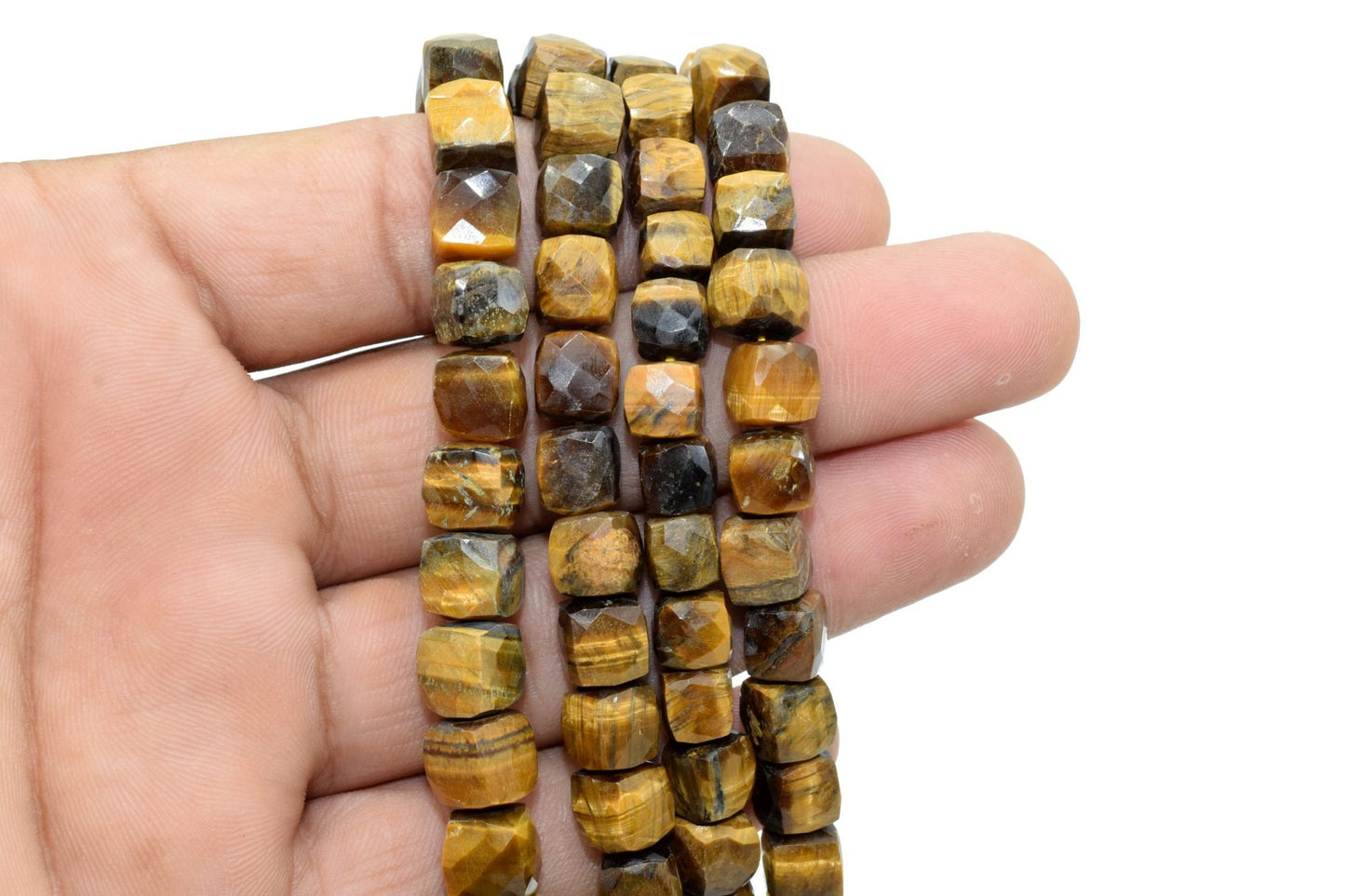 Tiger Eye 7mm faceted Cube Beads,Tiger Eye Box Bead,Tiger Eye briolette,Tiger Eye 3D Cube Box 8" strand,Tiger eye jewelry,jewels making bead
