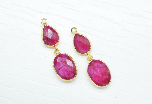 Natural Ruby Dangle Component Earring,Handmade Bezel Jewelry,Multi Stone Earring Jewelry,Gemstone Bezel Link,Ruby pendant Connector,Gift