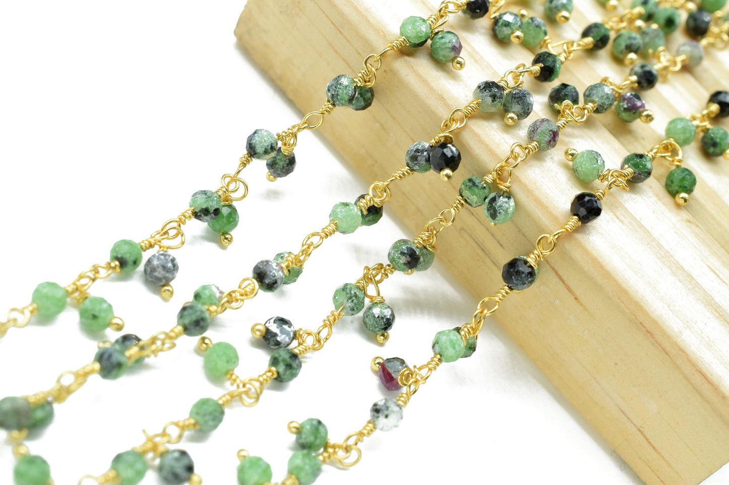 Natural Ruby Zoisite Cluster Rosary Chain,Wire Wrapped Necklace Chain,Ruby Zoisite 3mm Dangling Chain,Gemstone Rosary Chain,Handmade Jewelry