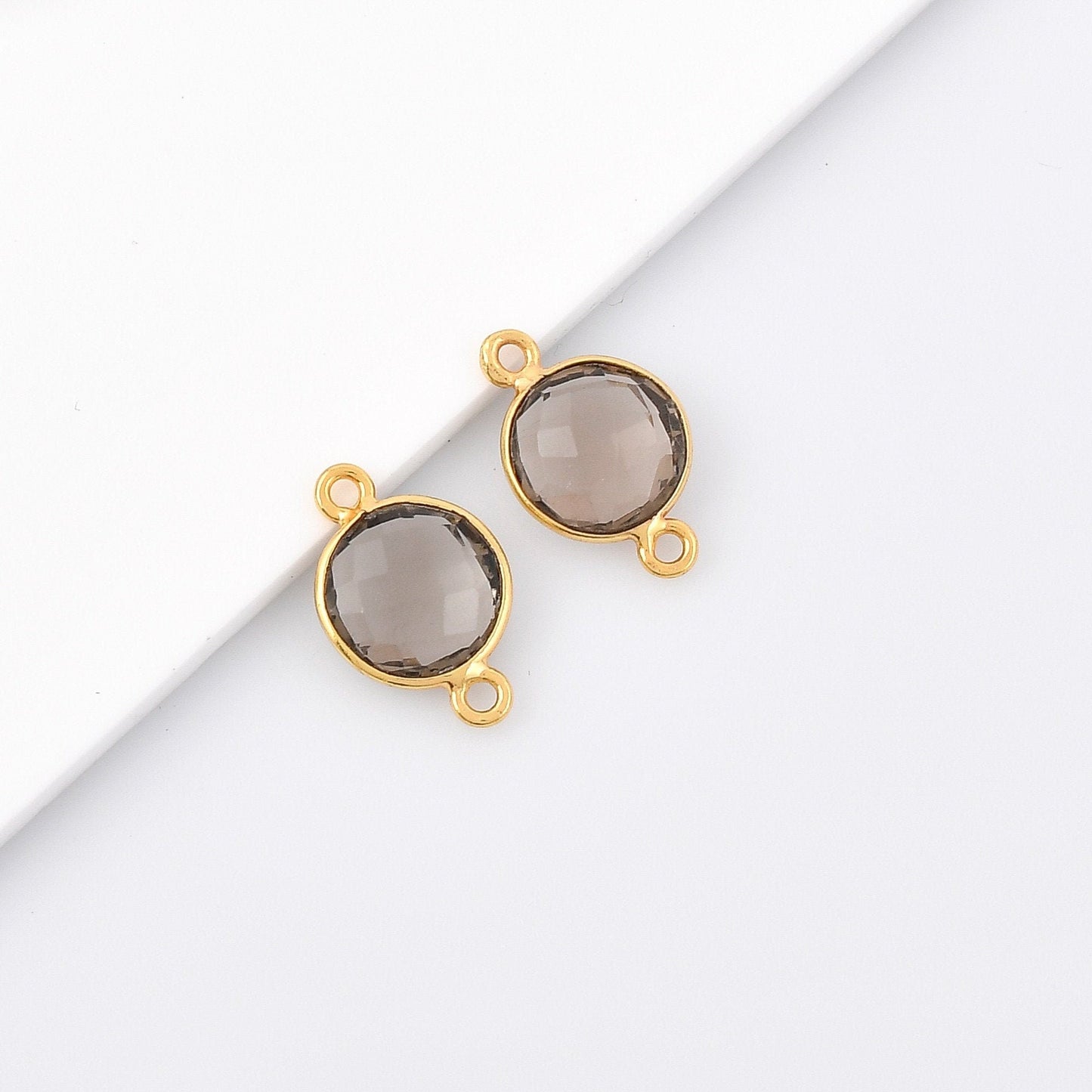 Smoky Quartz 10mm Round Bezel,Smoky double connector,Smoky Gold Plated bezel,Bezel,Gold Vermeil Bezel,Smoky jewelry,Smoky Gold-Filled bezel