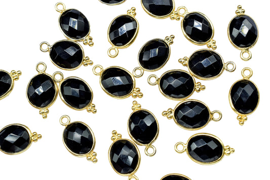 Black Onyx Gemstone 8x10mm Oval shape charm,Black Onyx pendant Jewelry,Black Onyx charm jewelry,Black Onyx Gold Plated bezel jewelry making