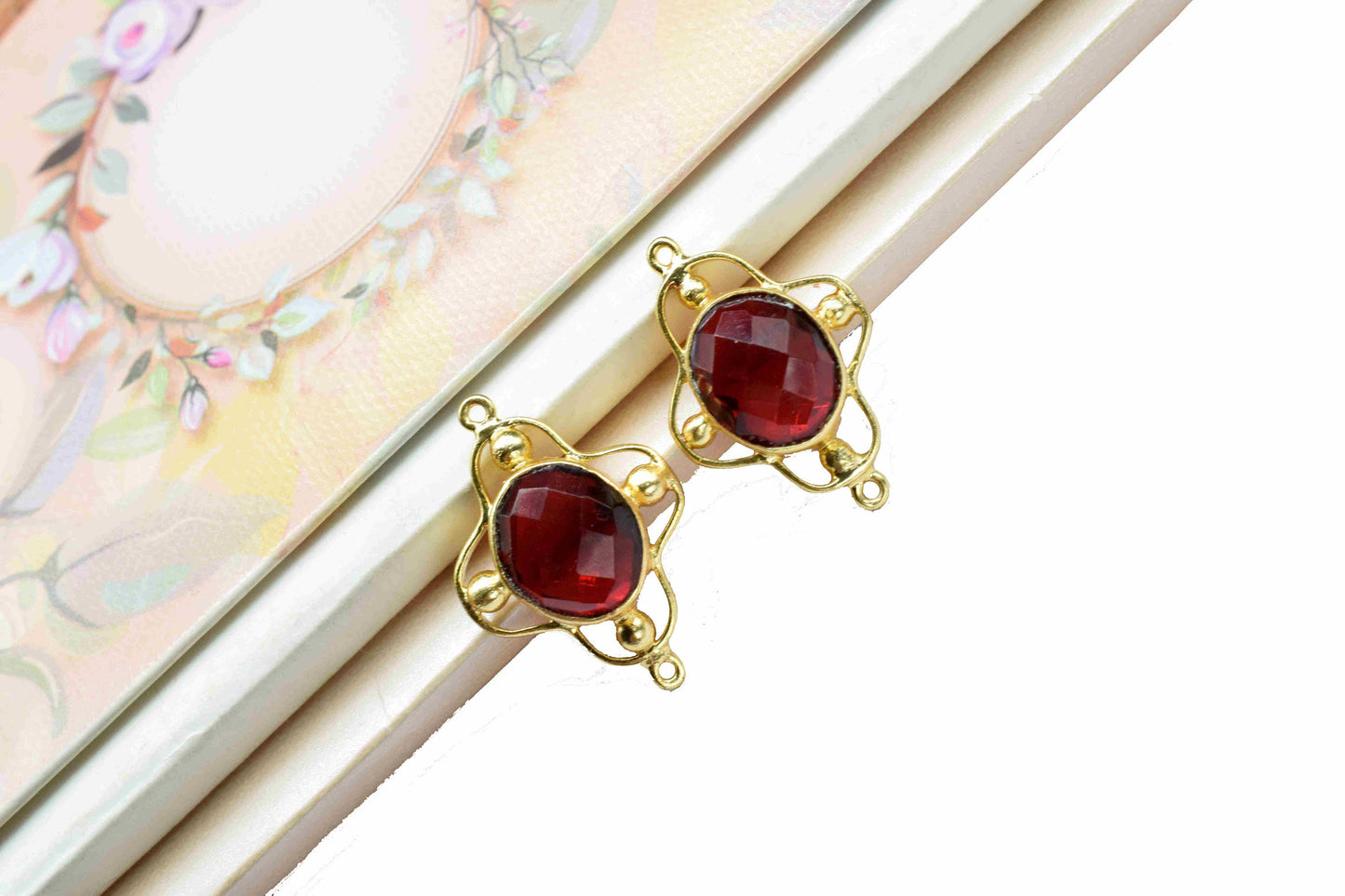 Garnet Quartz Bezel Connectors,Garnet Quartz Oval Shape,Handmade Gemstone Bezel,Garnet Quartz jewelry making charm,double bail connnector