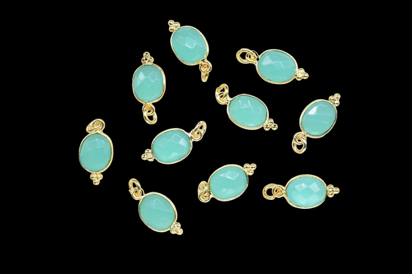 Aqua Chalcedony 8x10mm oval Shape Pendant Jewelry/Aqua Chalcedony Gold Plated Single Bail Connector jewelry/Gemstone Teardrop Charms/Gift