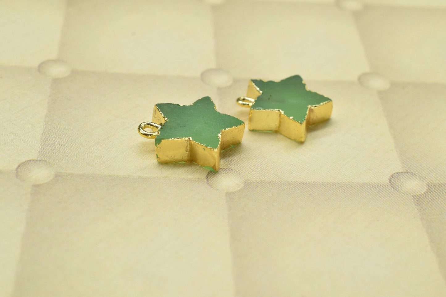Prehnite Star Connector,Single Bail Gold Connector,Handmade Star Charms Necklace,StarJewelry Making Supply,Electroplated Gemstone Jewelry