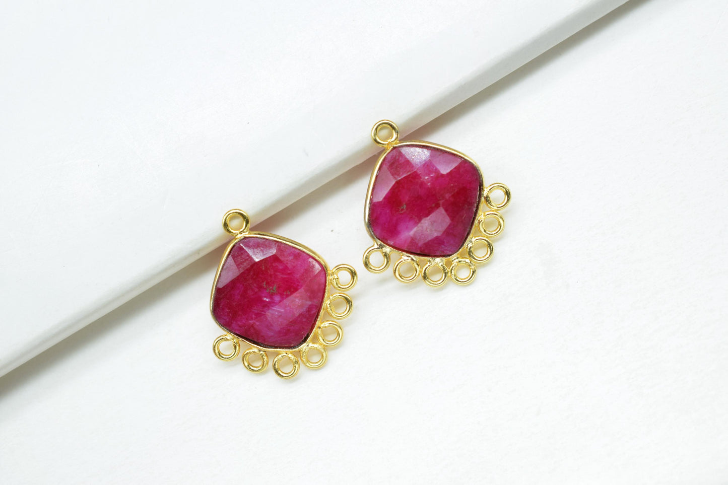 Natural Ruby 14mm Cushion Bezel Charms/Gemstone Single Bail/Component charm/Handmade Jewellery Connectors/Women Jewelry/Handmade Connector