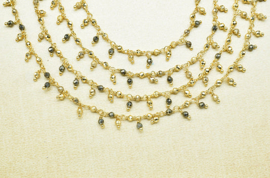 Pyrite Cluster Rosary Chain,Gemstone Chain,Wire Wrap Dangling Faceted Chain,Pyrite Beads Rosary Chains,Handmade Rosary Jewelry,Station Link,