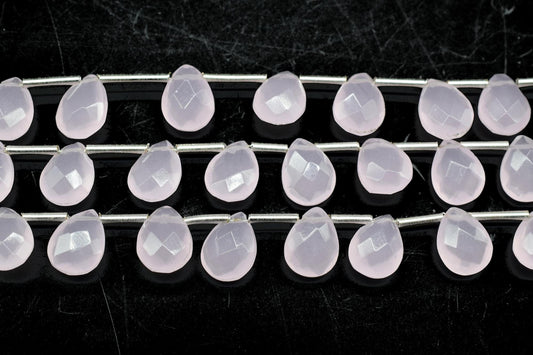 Pink Chalcedony teardrop Briolettes,Pink Chalcedony Beads,Pink Chalcedony Faceted Pear Briolette,Rose Quartz Beads Sparkly Full 6"Strand