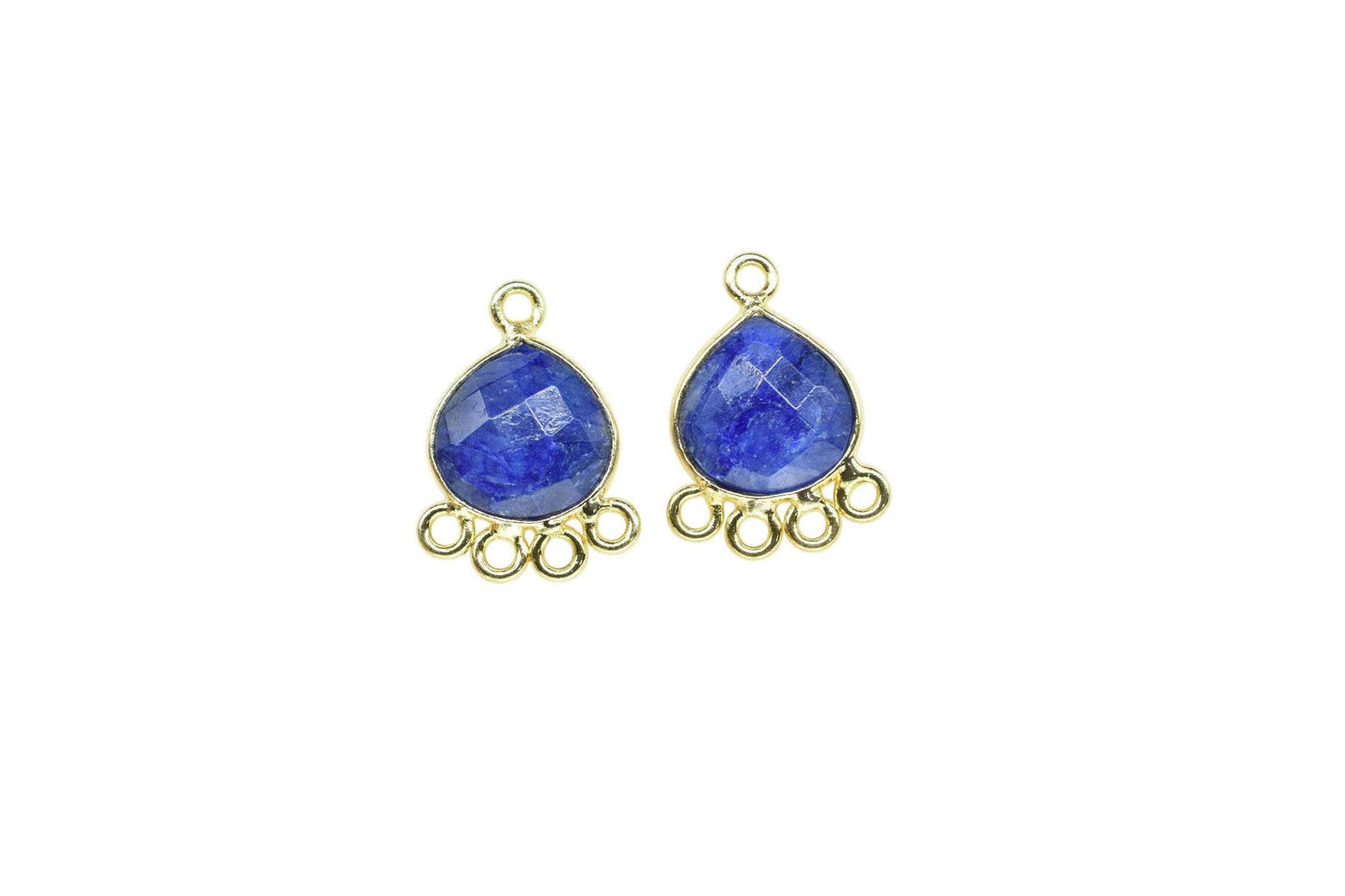 Blue Sapphire Heart Shape Pendant/Gold Plated Charms Jewelry/Handmade Connector Jewelry/Connector Charms/Station Bezel Link Supplies/ Gift