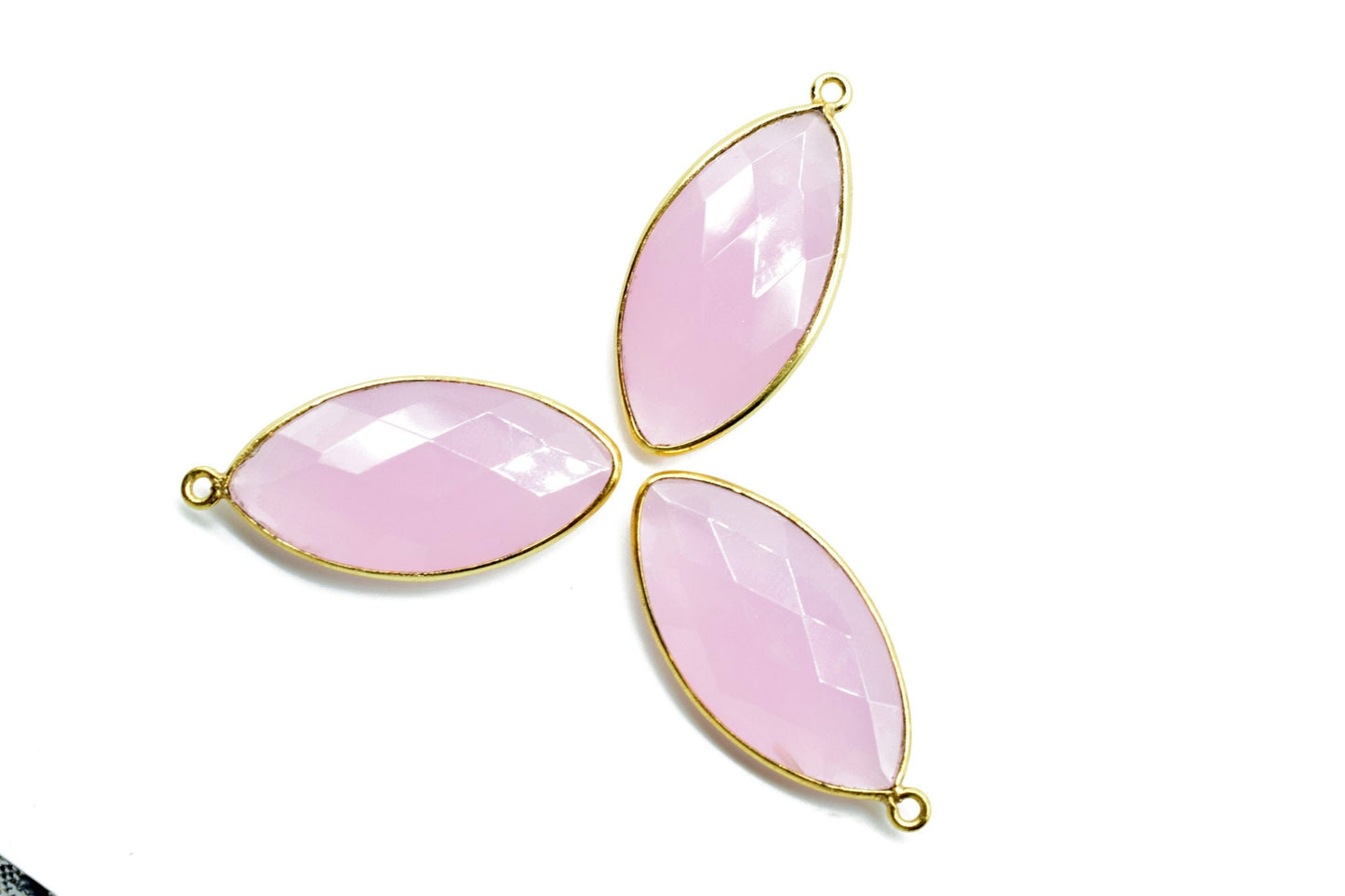 Rose Quartz 15x30mm Marquise shape single bail connector,Rose Quartz Brass Gold Plated bezel,Rose Quartz Connector,Rose Quartz Bezel Pendant
