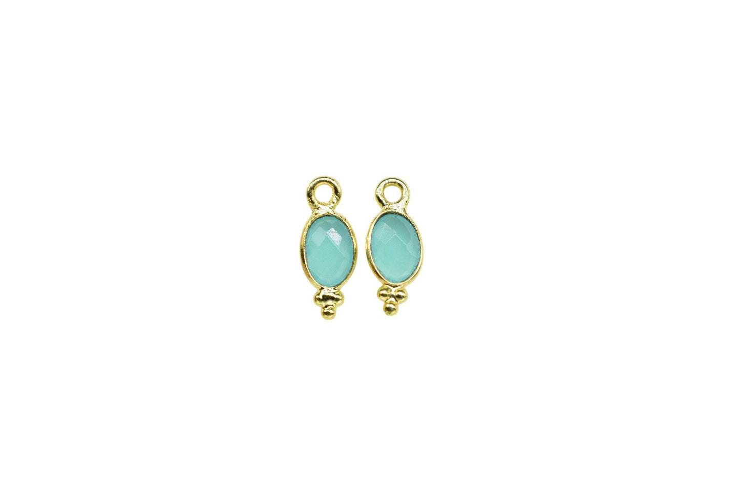 Aqua Chalcedony Charms Connector/Handmade Jewelry/Gold Plated Connector/Tiny Pendant/Aqua Pendant/oval Shape Connector/Gemstone Charms/Gift