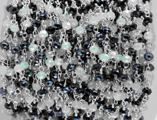 Black Onyx Beaded Chain,Multi Stone Rosary Chain,Peru Chalcedony Micro Beads chain,Handmade Rosary Jewelry Making,Wire Wrapped Rosary,Gift