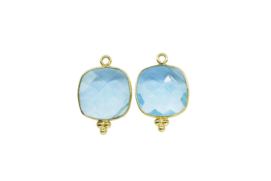 Sky Topaz Gemstone 14mm Square Shape Pendant,Topaz Faceted Gemstone charms,Sky Topaz Gold Plating Pendants,Sky topaz Faceted Bezels Jewelry