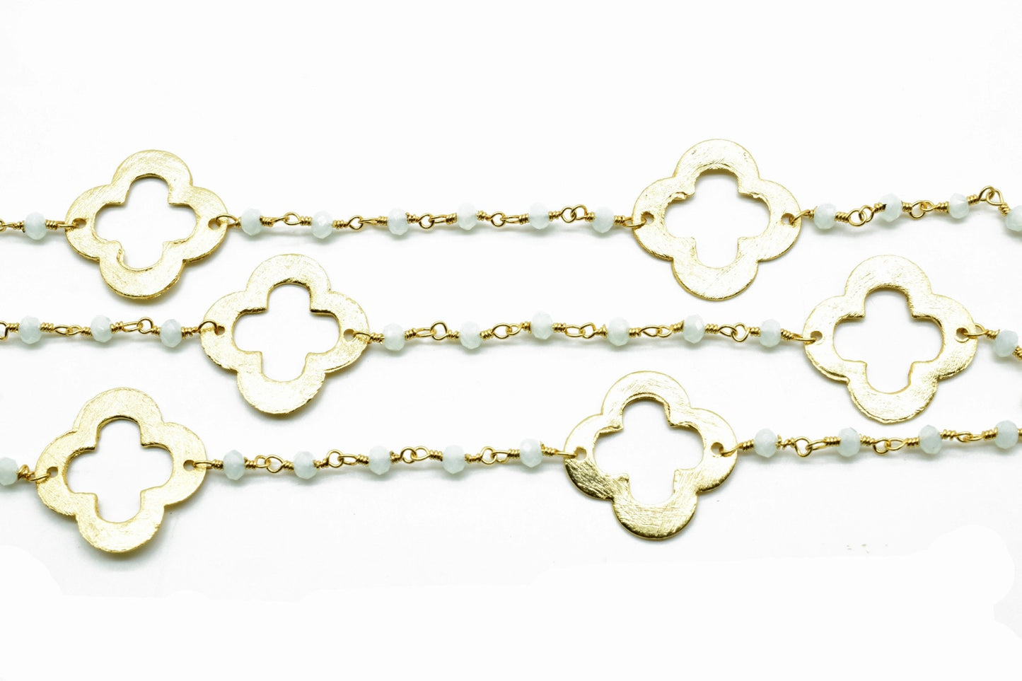 Aqua Chalcedony 3mm Beaded Chain,Aqua Chalcedony charms Rosary ,Gold Plating Wire Wrap Chain,Aqua Chalcedony Brass chain,jewelry making gift