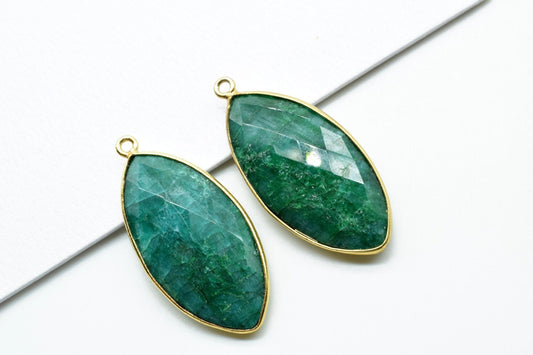 Emerald 15x30mm marquise shape Single bail Connector,Emerald bezels,Jewelry making supplies,Single loop Pendant,Emerald Bezel Links,Emerald