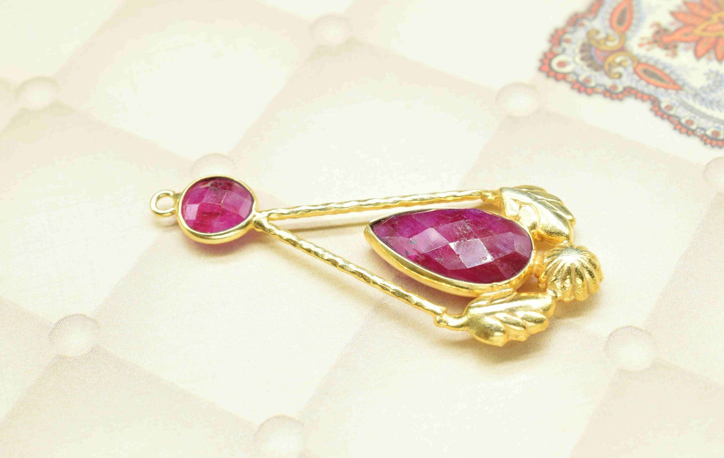 Ruby Gemstone Pendant , Ruby  Handmade Pendant , Multi Gemstone Charms , Gold Plated Gemstone Connectors , Summer Collection