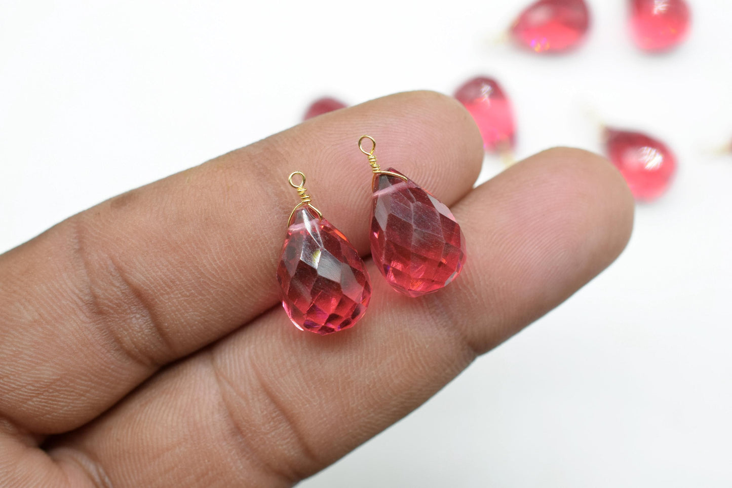 Pink Tourmaline 10x14mm Faceted Drops,Tourmaline Wire Wrapped Gemstone Connector,dainty Pendant,Tourmaline Connector Charms,Pink Tourmaline