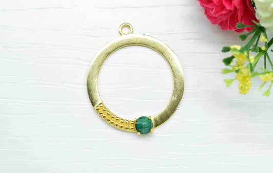 Emerald  Component , Single Bail Charm , Emerald Connector Pendant , Gold Plated Connectors , Earring Component , B'day Gift