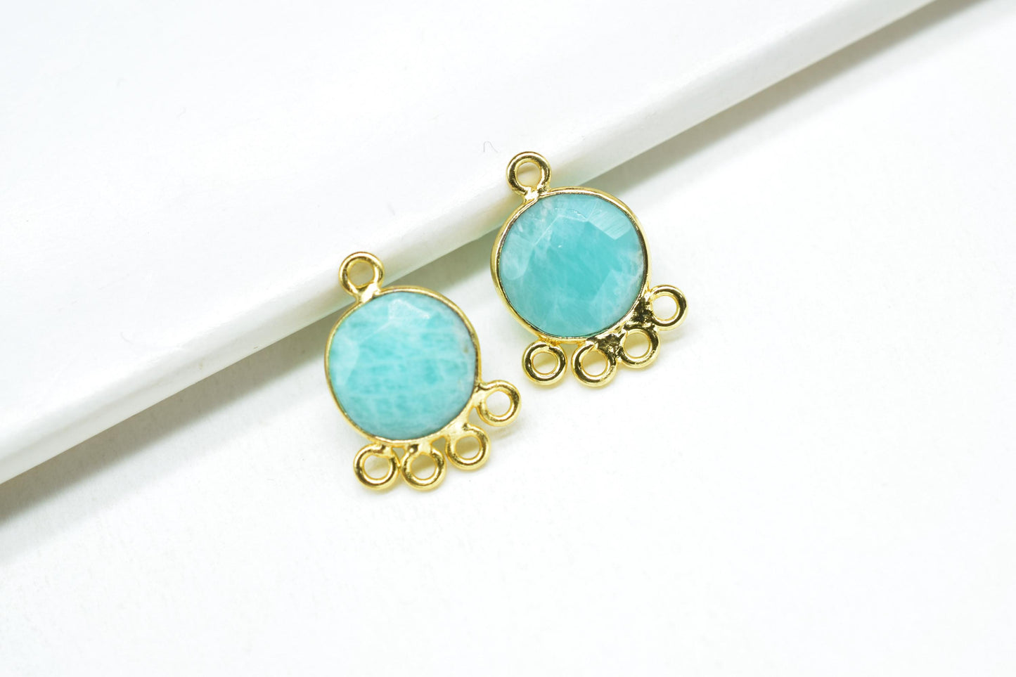 Amazonite 10mm Round Bezel Charm/Gemstone Brass Component/Single Bail Pendant charms/Round Handmade Jewellery Connector/B'day Gift