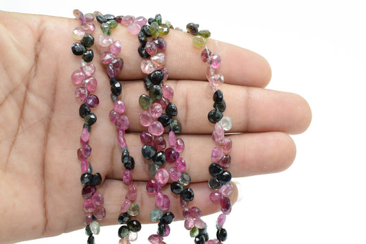 Multi Tourmaline Gemstone,5mm Faceted Heart Briolette Beads,Multi Tourmaline Briolette,Watermelon Tourmaline Heart shape Briolette,8 inches