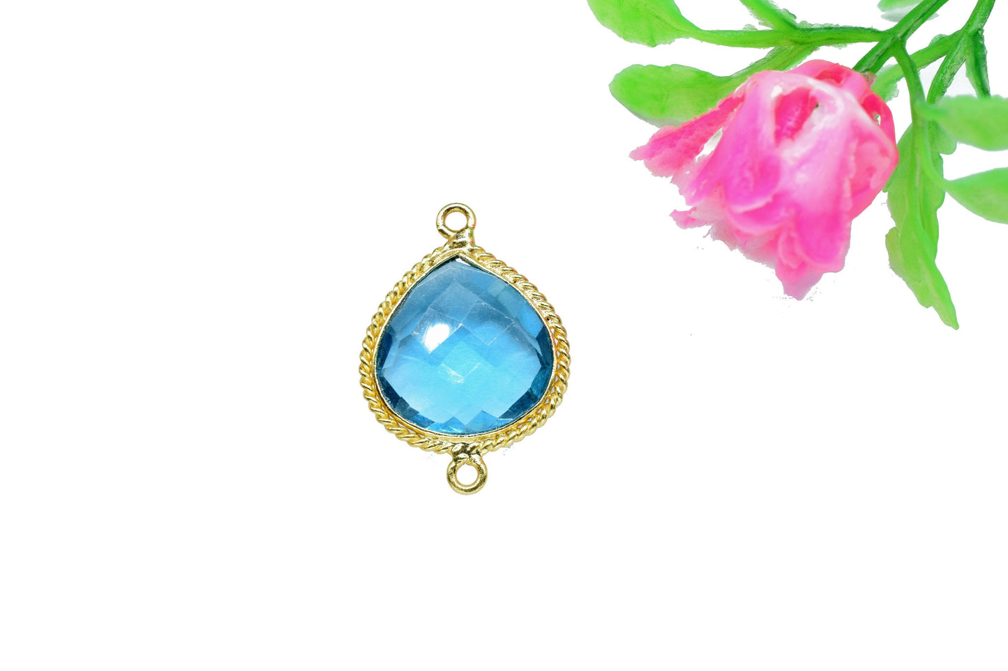 Blue Topaz Gemstone 14mm Heart shape Pendants,Blue Topaz Faceted Double Bail Pendant,Blue Topaz Gold Plated Bezel Jewellery Making Charms