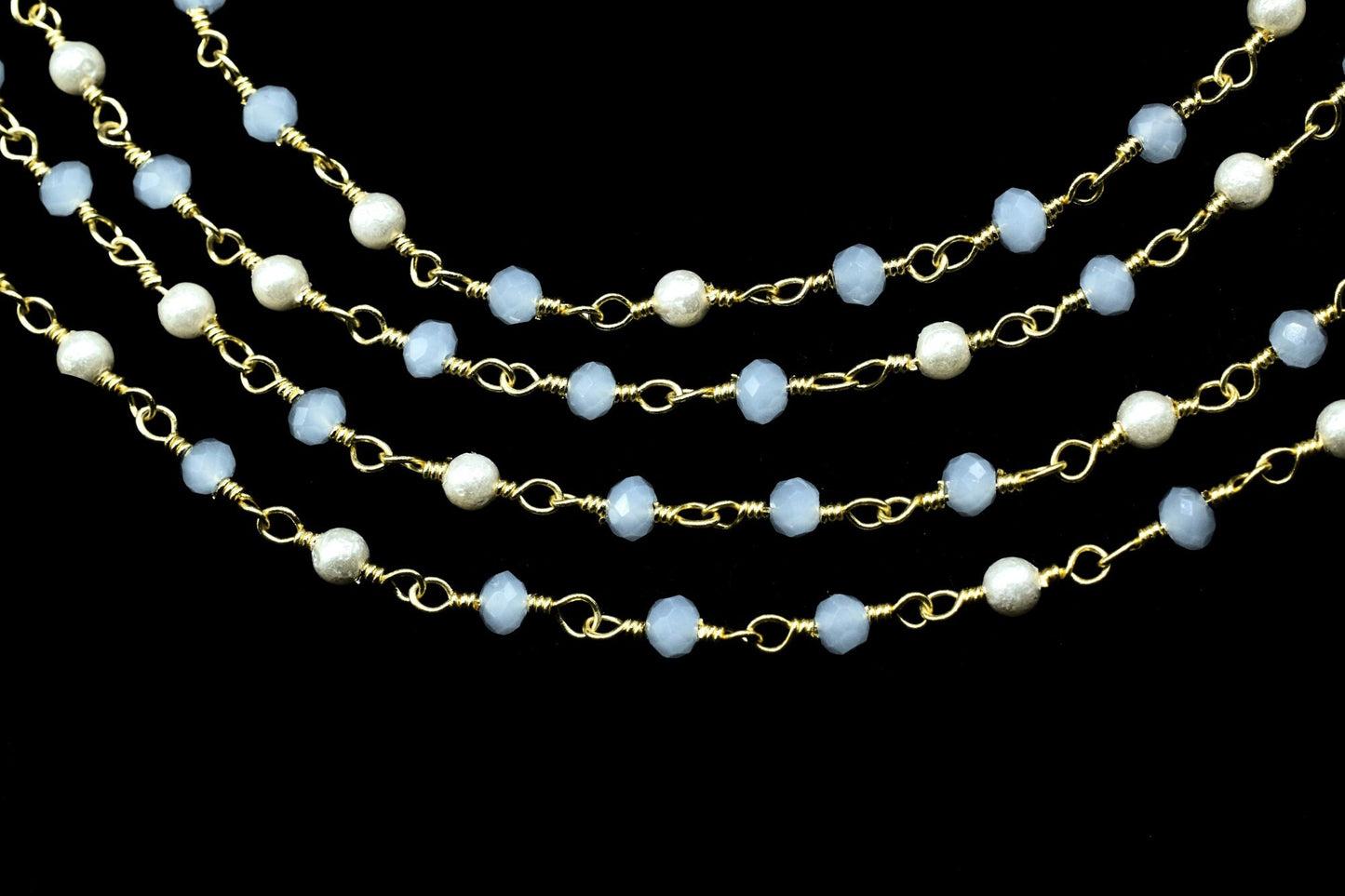 Aqua Chalcedony Rondelle Faceted Rosary Chain,Beaded Chain Roll,Blue Chalcedony Rosary,Gold Plated rosary chain,Jewelry Making Finding Chain