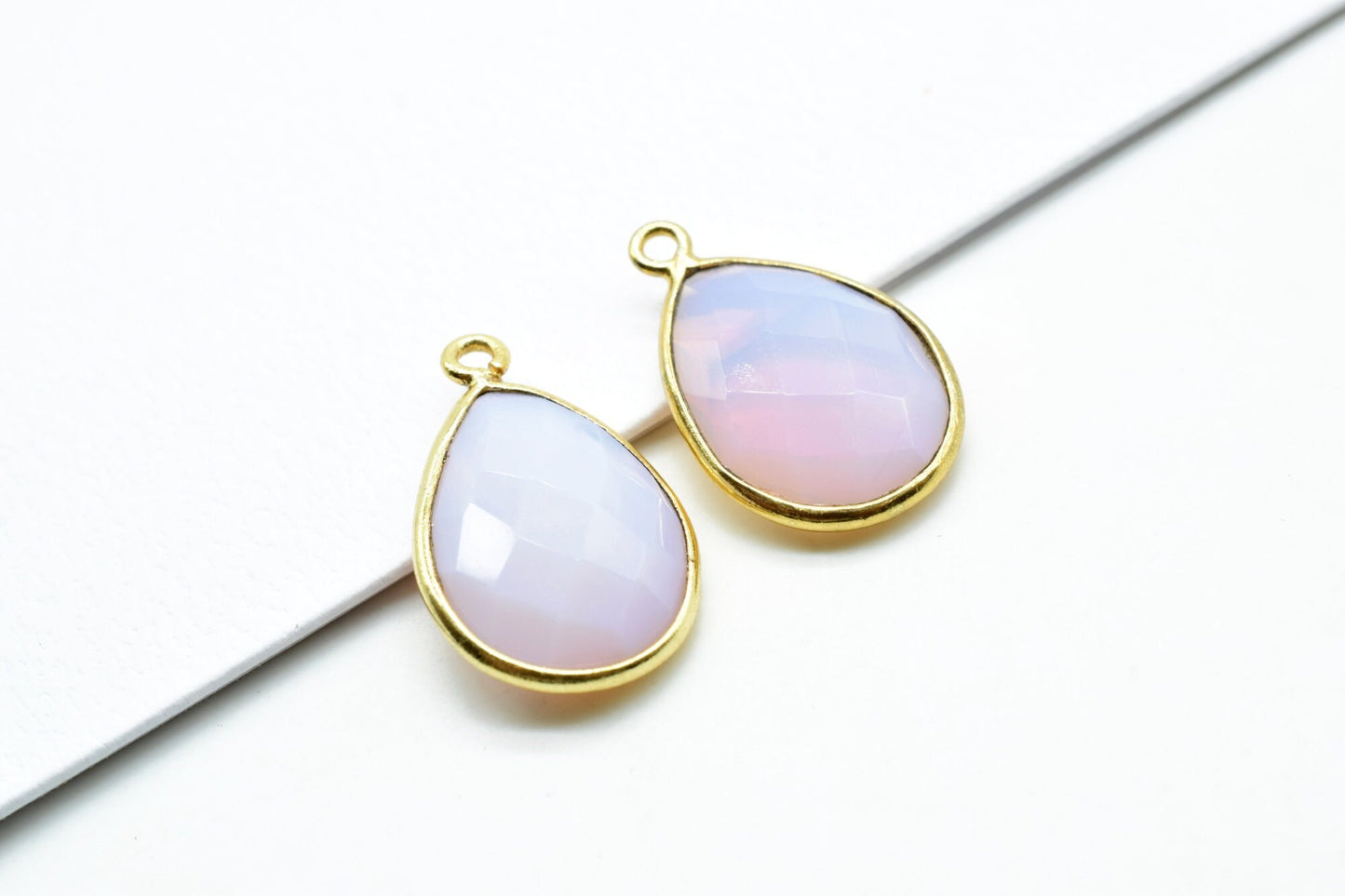 Pink Opal 12x16mm Bezel charm,Pink Opal Teardrop pendant,Pink opal Gold Plated bezel,Hot Selling Pink Opal Single Bail Connector,  Pendant