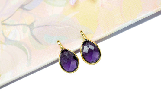 Amethyst 6x8mm Teardrop Earring Connector,Amethyst Studs Component,Single Loop Gemstone Connector,Teardrop Pendant Connector,Jewelry Making