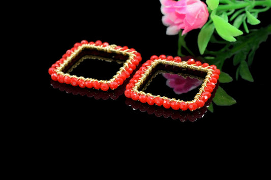 Red Coral Wire Wrapped Dangle Earrings,Component Jewelry,Red Coral Square Shape Pendant,Gemstone Component Dangle,Component Finding Necklace