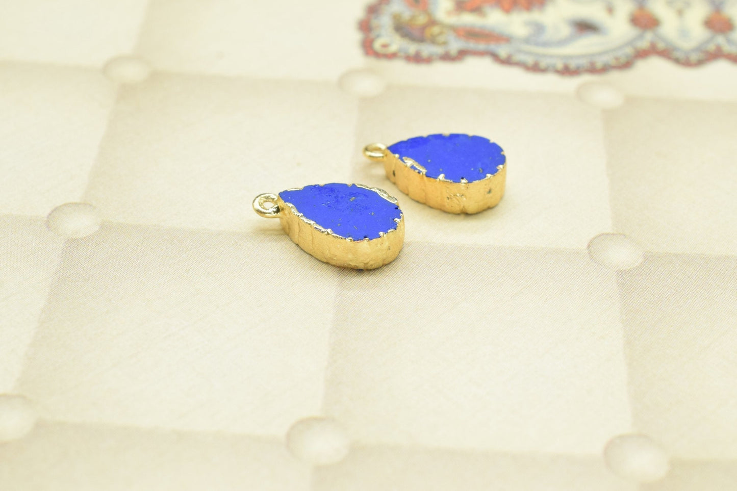 Lapis Lazuli Teardrop Pendant Charm,Handmade Cabechon Pendant,Necklace Connector,Charms Jewelry,Gemstone Electroplated,Single Bail Connector