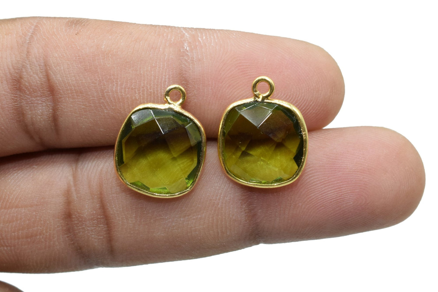 Peridot 12mm cushion single loop connectors,Elegant Peridot Gemstone Components cushion Shape Connectors,Earring connectors,Earrings Pendant