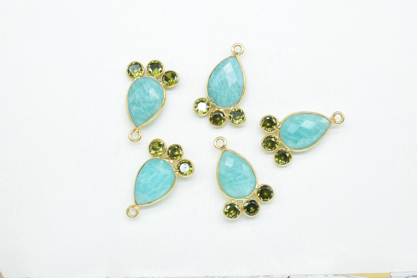 Amazonite 10x14mm Pear shape Bezel charms,Amazonite Pendant,Gemstone connector,Amazonite Charms Jewelry,Cubic zirconia Bezel charm,p011