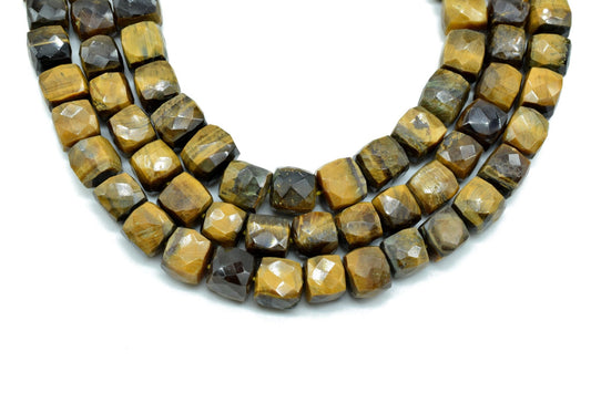 Tiger Eye 7mm faceted Cube Beads,Tiger Eye Box Bead,Tiger Eye briolette,Tiger Eye 3D Cube Box 8" strand,Tiger eye jewelry,jewels making bead