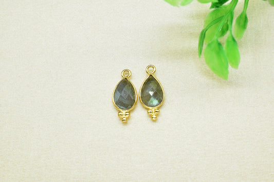 Labradorite Gemstone 7x10mm Gold Plated Bezels,Labradorite connector Jewelry Making Charms Crafts,Labradorite Pear Shape Pendant Charms,Gift