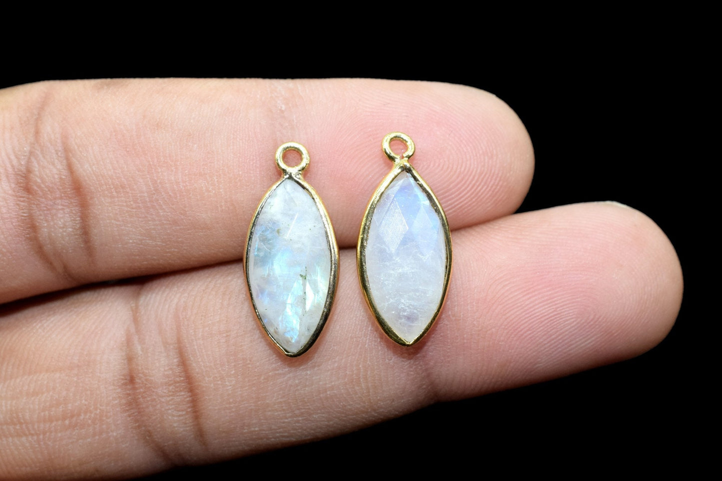 Moonstone 8x16mm marquise shape Single bail charms,Moonstone marquise Connector Pendants, White Rainbow Bezel Link Single Bail Connectors