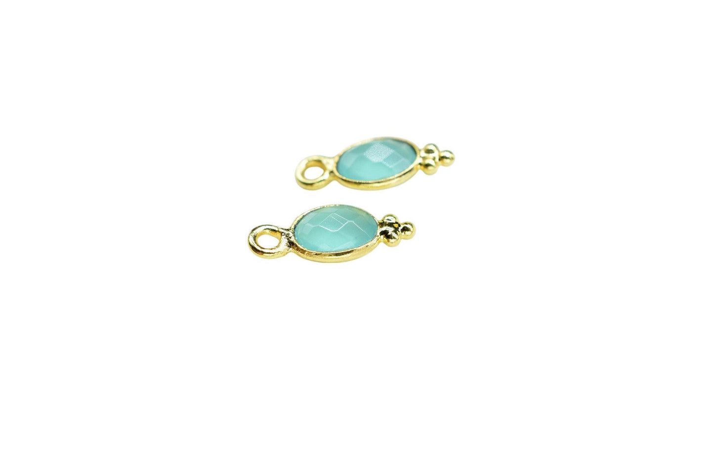 Aqua Chalcedony Charms Connector/Handmade Jewelry/Gold Plated Connector/Tiny Pendant/Aqua Pendant/oval Shape Connector/Gemstone Charms/Gift