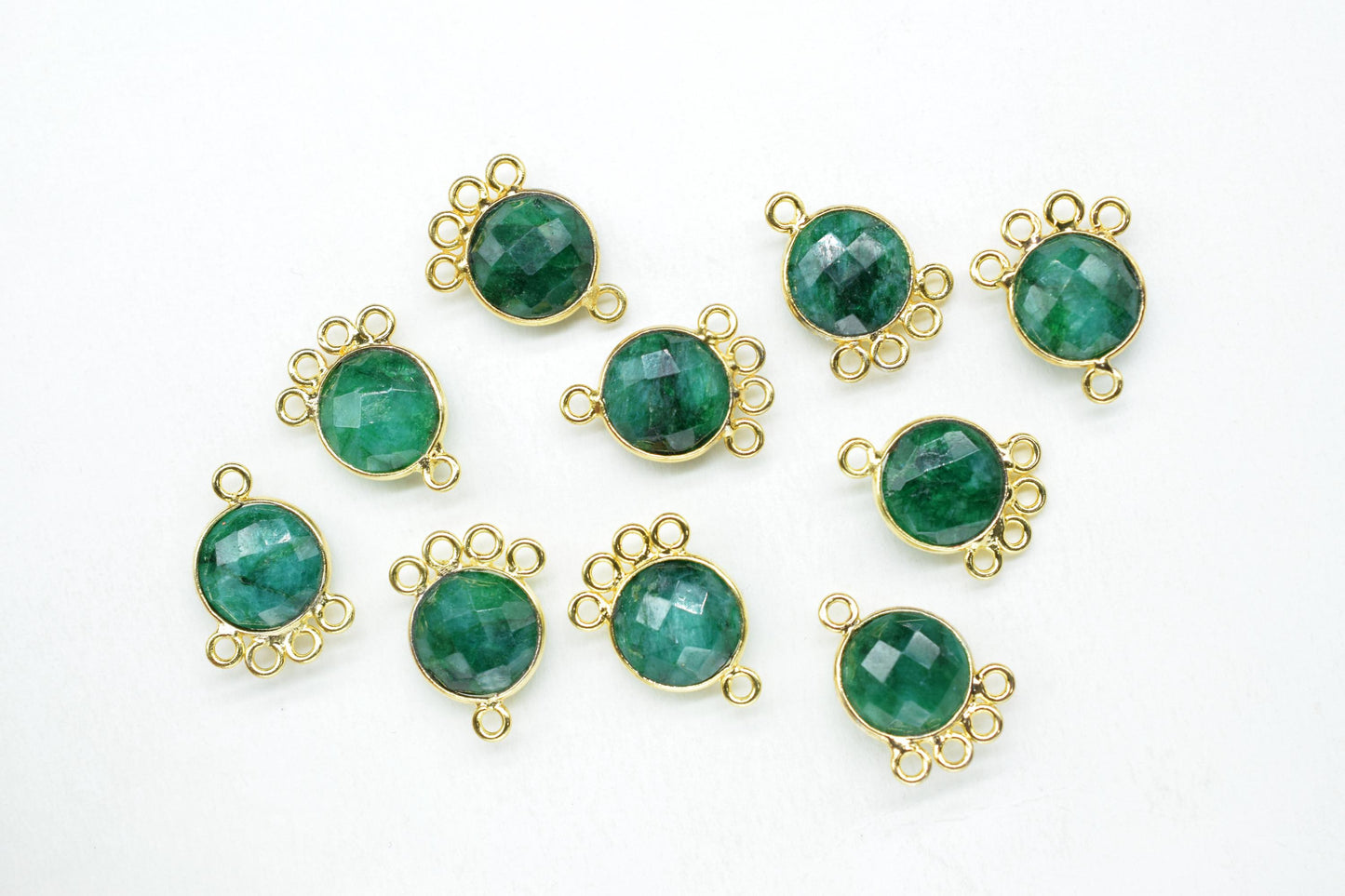 Emerald 10mm Round Bezel Charm/Gemstone Brass Component/Single Bail Pendant charms/Round Handmade Jewellery Connector/B'day Gift