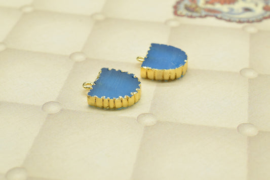 Neon Apatite Semi Circle Pendants,Handmade Half Moon Earring,Necklace Connectors,Statement Jewelry,Single Bail,Gemstone Electroplated Charms