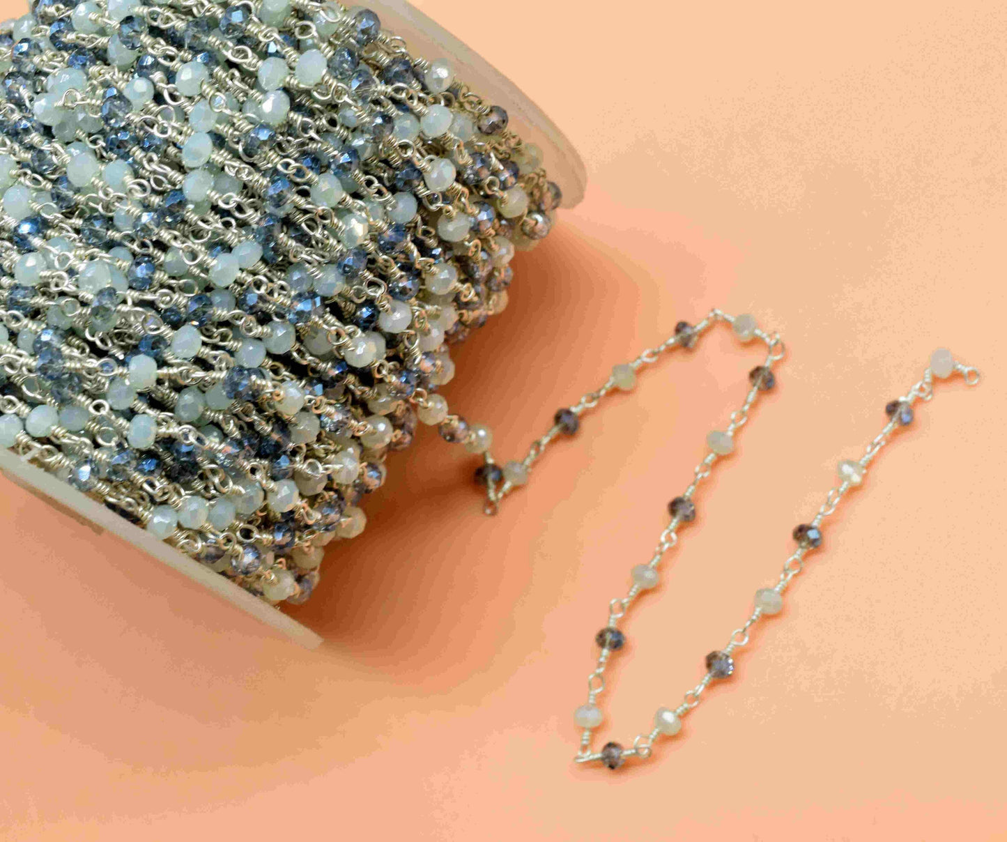 Multi Stone Rosary Chain,Handmade Rosary Jewelry Making,Wire Wrapped Rosary,Micro Beads chain,Labradorite & Peru Chalcedony Beaded Chain