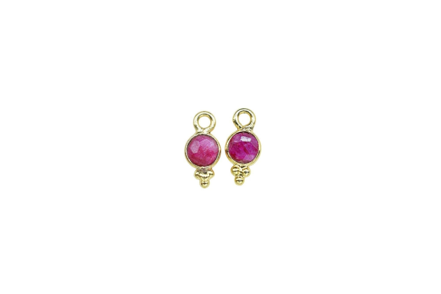 Natural Ruby Charms Connector/Handmade Jewelry/Gold Plated Connector/Tiny Pendant/Ruby Pendant/Round Shape Connector/Gemstone Charms/Gift
