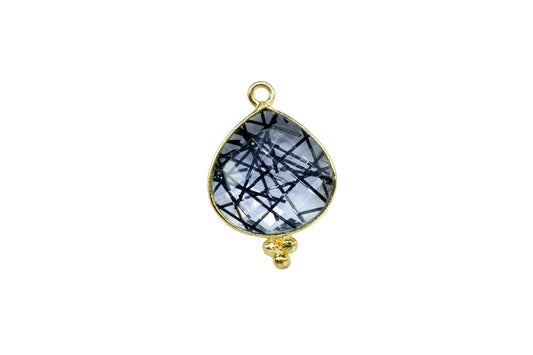 Rutile Charms jewels,Rutile Single Bail pendant,Black Rutile Gemstone 14mm Heat shape charm,Rutile Gold Plated bezel jewelry making charms