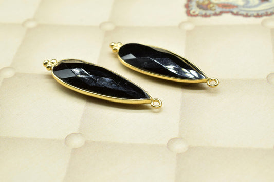 Black Onyx 10x30mm Bezel charms,Black Onyx Pendant,Bezel Link Supplies,Black Onyx Jewelry Making,Brass Connector Pendant,GemstoneTeardrops