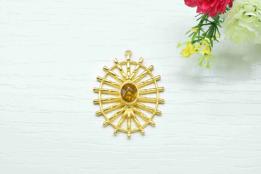 Citrine  Gemstone Component Single Bail Charm, Citrine Connector Pendant ,Finding Gold Plated Connectors ,Pendant Jewelry, Earring Component