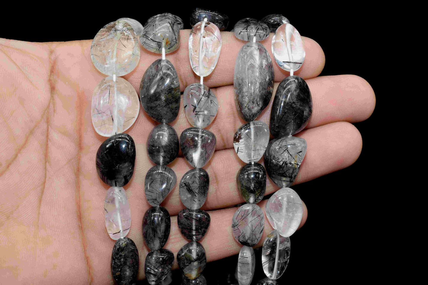 Black Rutile nugget Strand,Black Rutile Beads Jewelry,Gift,Black Rutile smooth nuggets,handmade Necklace,Oval Shape Gemstone Tumble Beads,