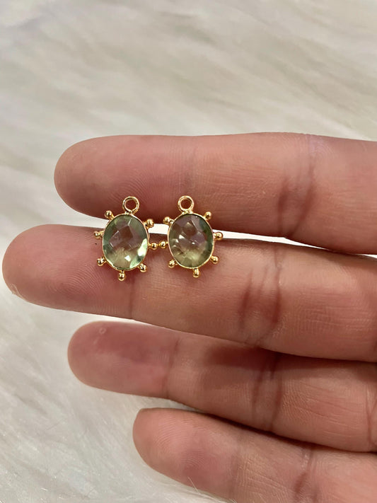 Green Amethyst Quartz 8x10mm oval Shape charms,Green Amethyst Single Bail Pendant,Amethyst Gemstone Brass Charms Gold Plating Jewelry Making